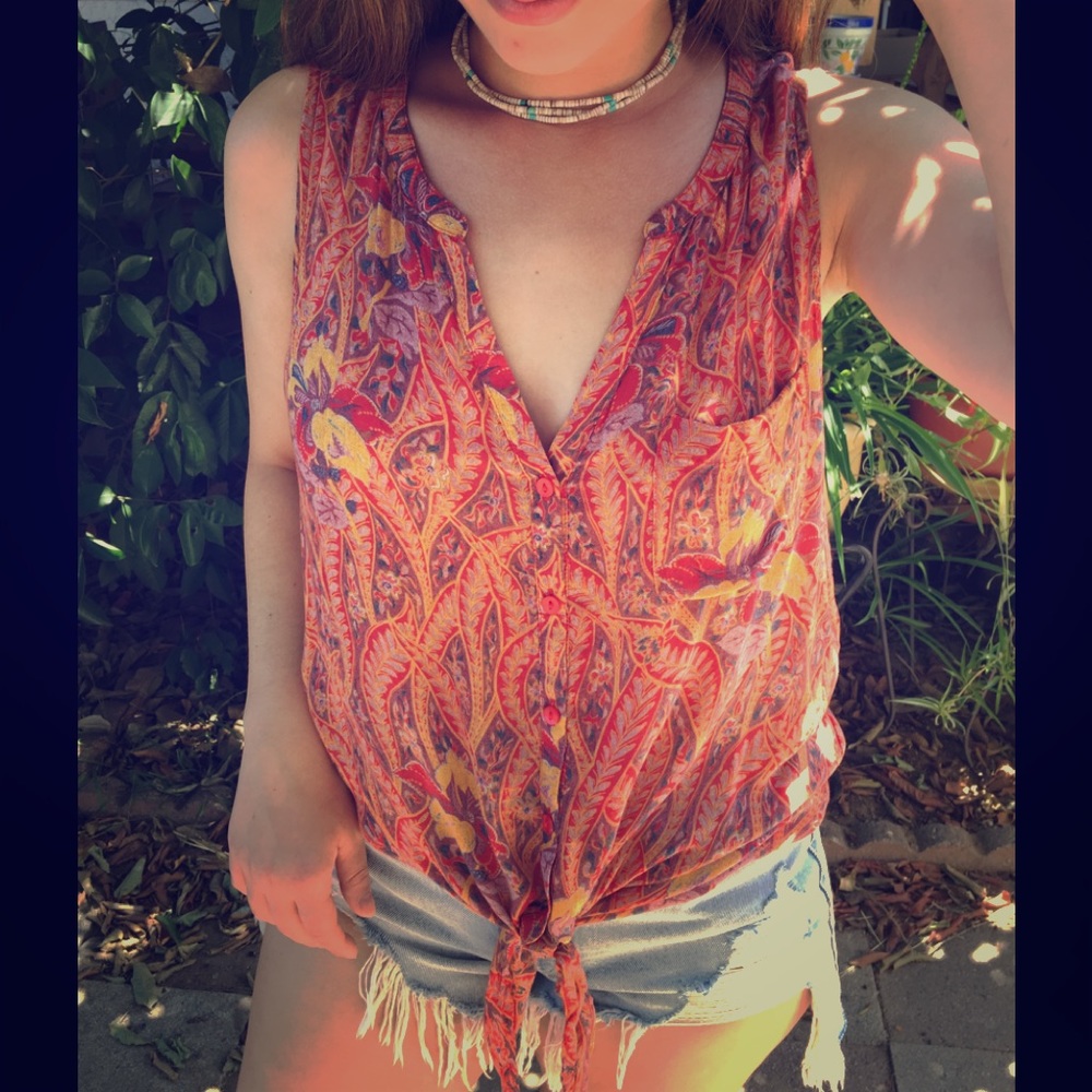 SALE🔥Lucky Brand Boho Tie Front Blouse Size Med